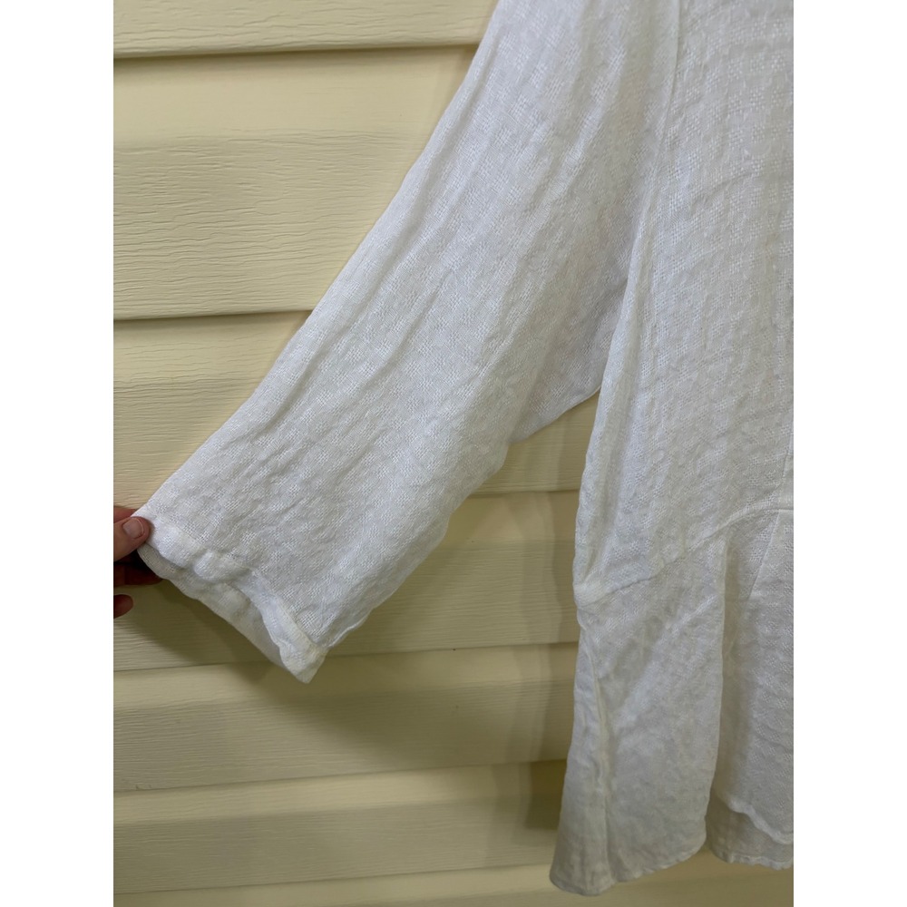 FLAX White 100% Linen Button Down Shirt Long Sleeve Textured M peplum  lagenlook - Picture 3 of 10